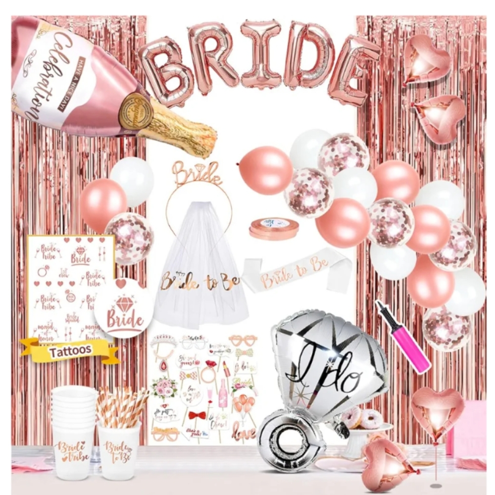Rose Gold Bridal Bachelorette Shower Party Supplies Set